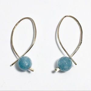 OOAK Angelite Gemstone Wishbone Earrings 14k GF